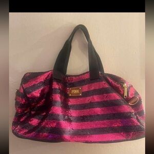 PINK Victoria's Secret Sequin Pink and Black Travel Bag